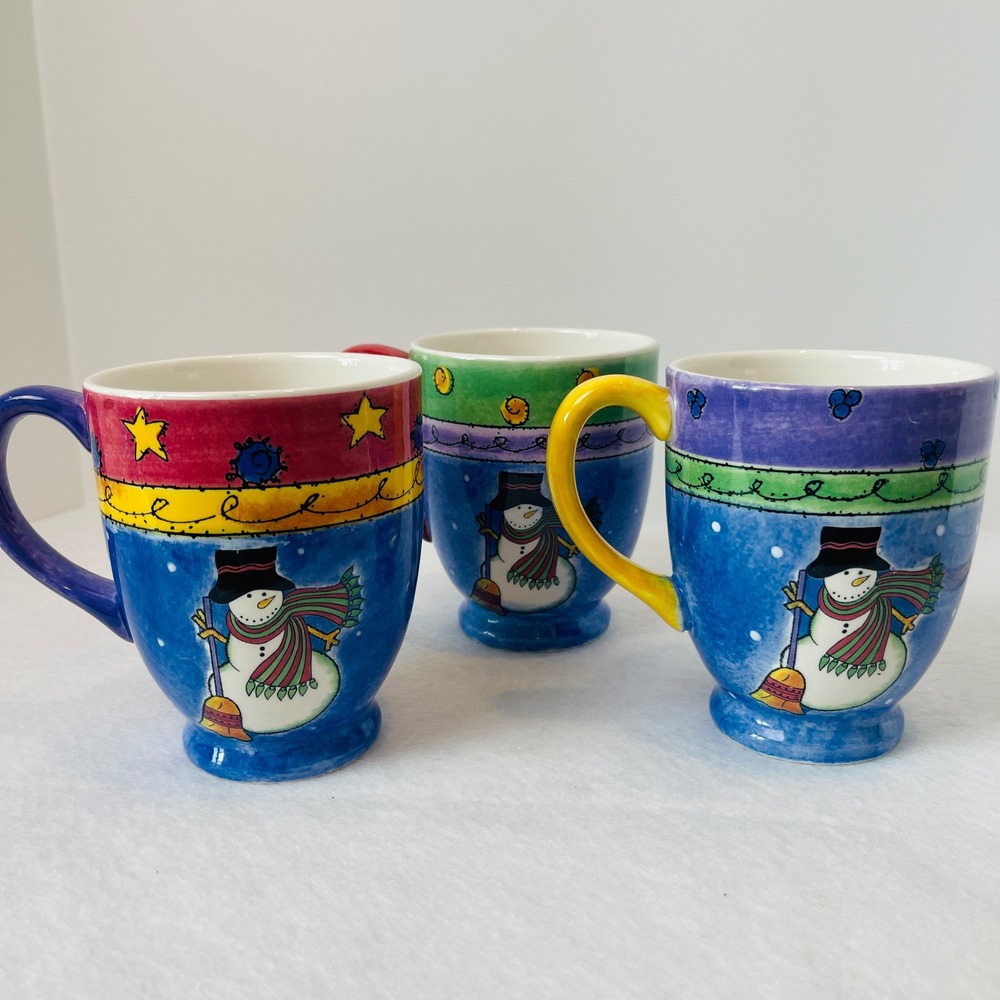 Sango The Sweet Shoppe Christmas Snowman Mugs Set of 3 Sue Zipkin Ceramic 3041